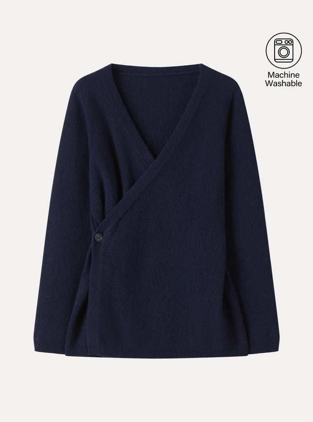 Merino-Blend V-Neck Long Sleeve Wrap Sweater