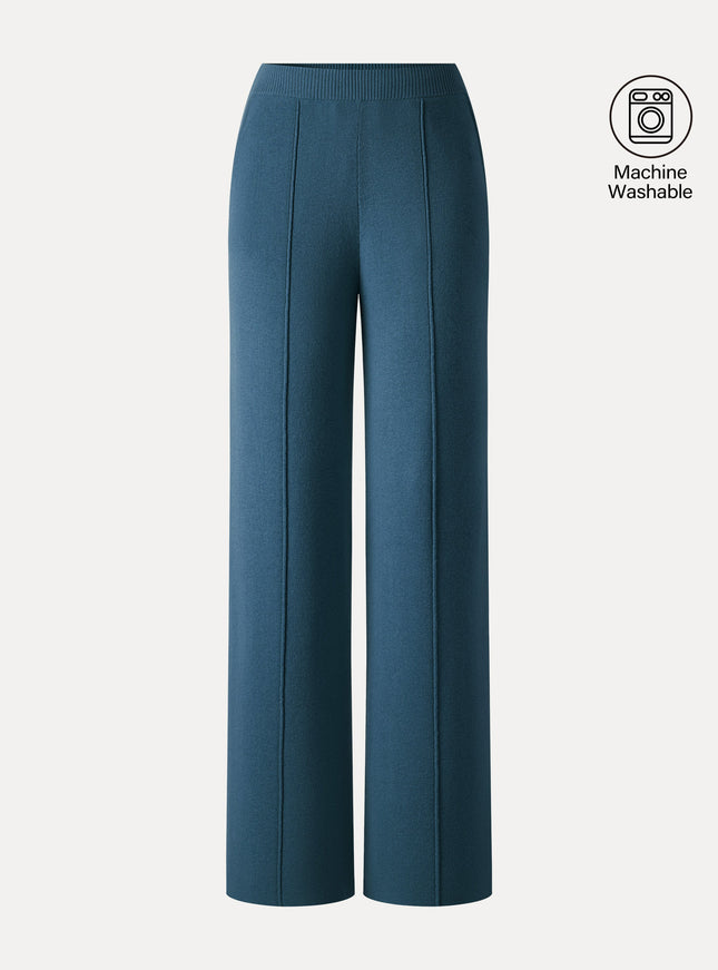 Merino Blend High-Rise Pintuck Wide-Leg Pants with Pockets