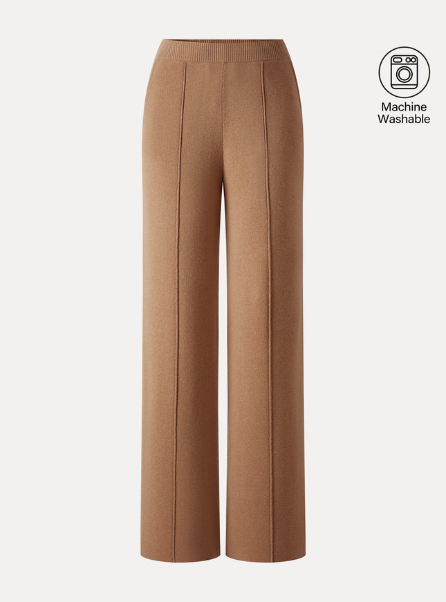 Merino Blend High-Rise Pintuck Wide-Leg Pants with Pockets
