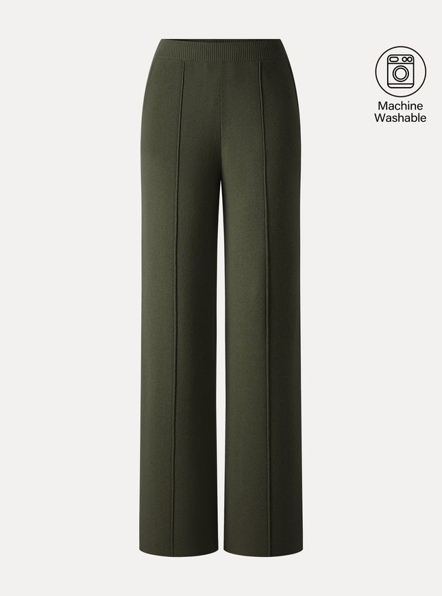 Merino Blend High-Rise Pintuck Wide-Leg Pants with Pockets