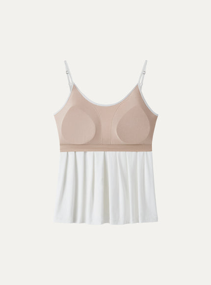 U-Neck Pleated Spaghetti Built-In Bra Tank