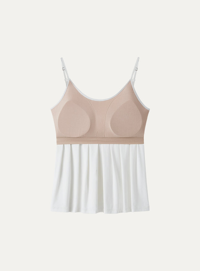 U-Neck Pleated Spaghetti Built-In Bra Tank