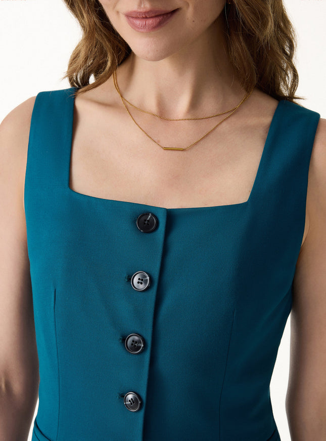 Stretch Ponte Square Neck Cropped Waistcoat with Pockets