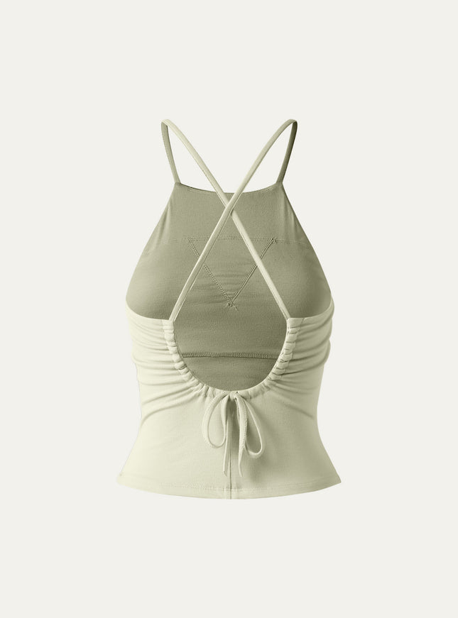 Tie Back Bandless Crop Built-In Bra Tank Top