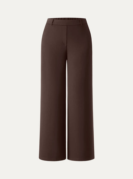 Ponte Mid-Rise Wide-Leg Pants with Pockets - Hickory Brown