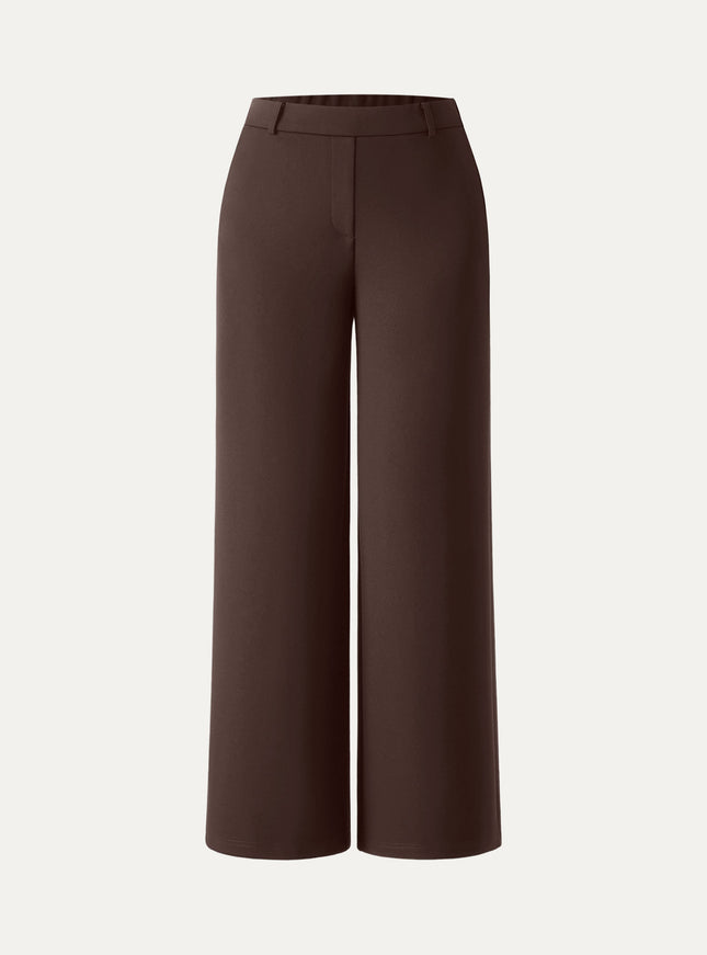 Ponte Mid-Rise Wide-Leg Pants with Pockets - Hickory Brown