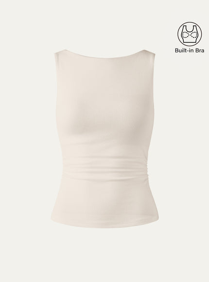 Elastic Open Back Built-In Bra Tank