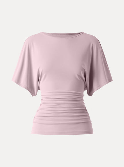 Effortless Boatneck Batwing Sleeve Side Ruched Top