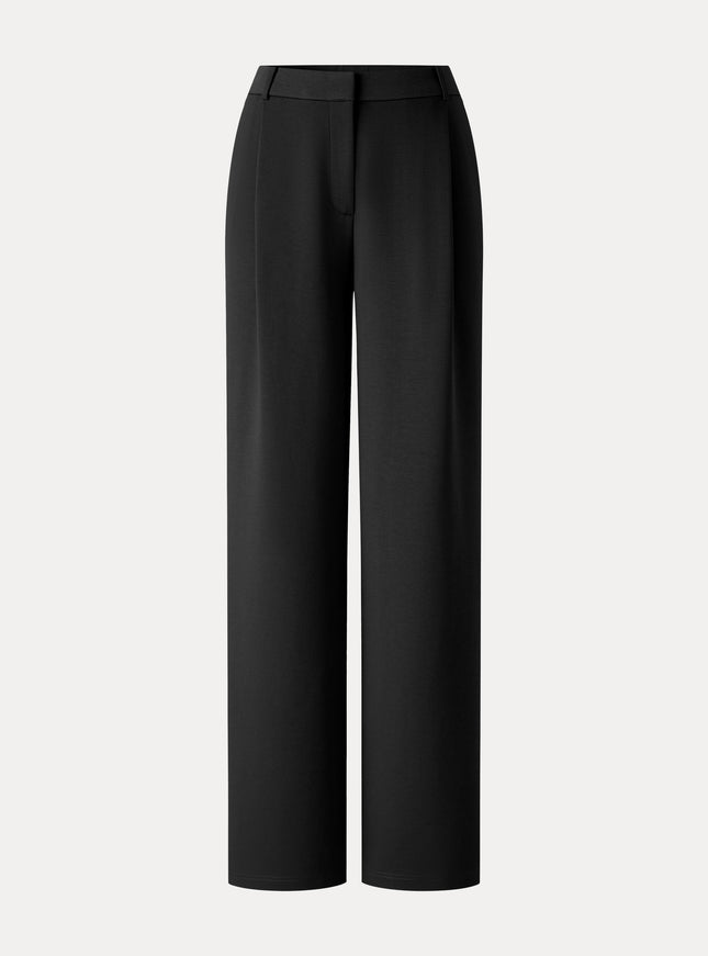 Crosshatch Ponte High-Rise Straight-Leg Tuck Pants with Pockets