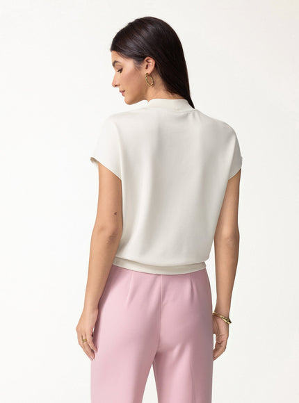 Modal Spacer Knit Mock Neck Cap Sleeve Banded Hem Top