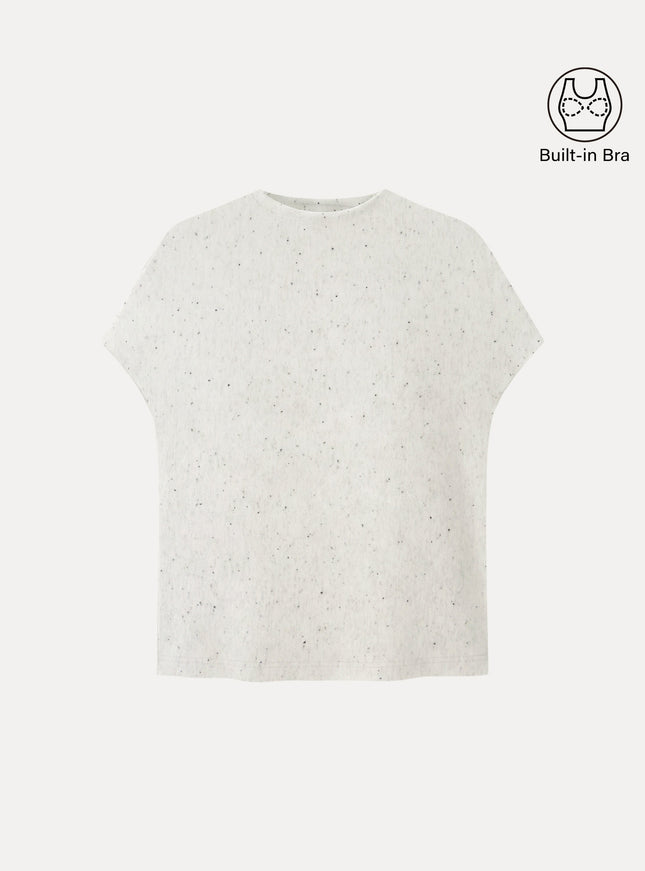 Mock Neck Short Sleeve Built-In Bra Top