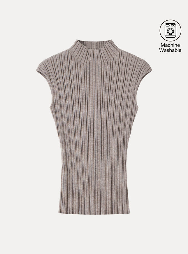 100% Merino Wool Ribbed Mock Neck Sweater