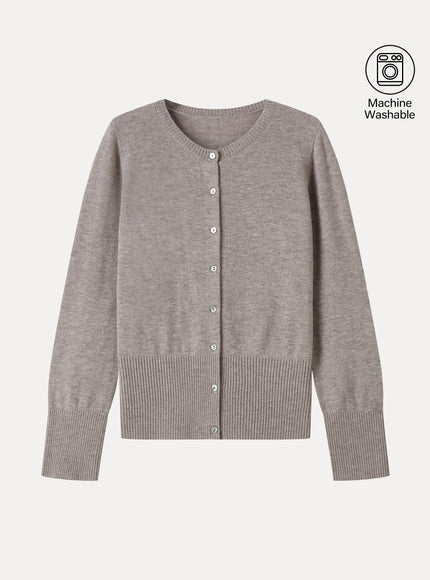 100% Merino Wool Crew Neck Long Sleeve Button-Front Cardigan