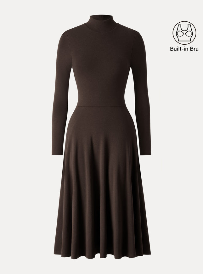 Mockneck Midi Built-In Bra Dress with Pockets
