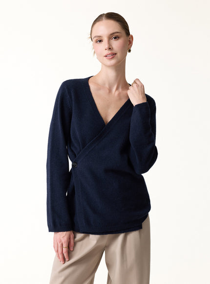 Merino-Blend V-Neck Long Sleeve Wrap Sweater