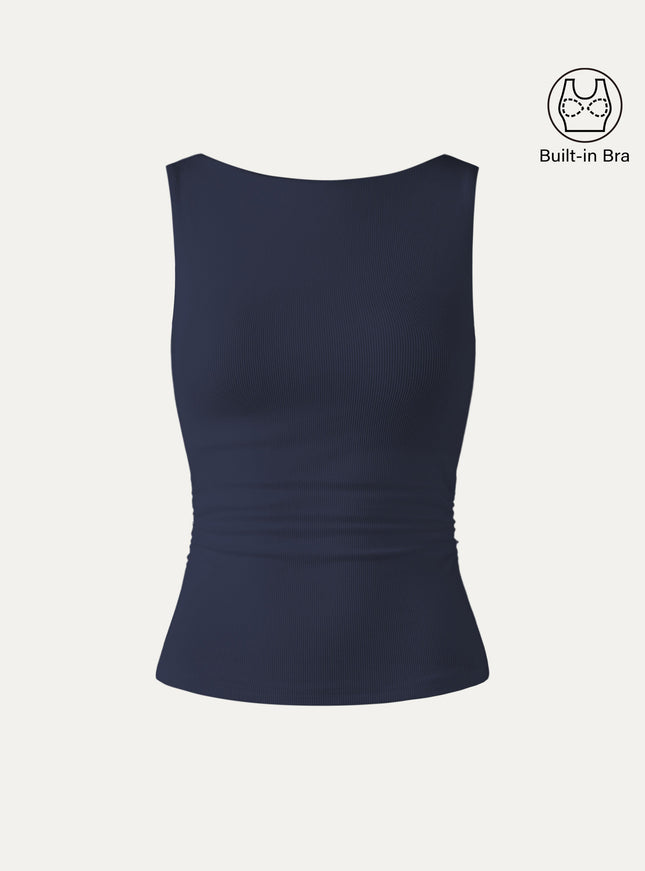 Elastic Open Back Built-In Bra Tank