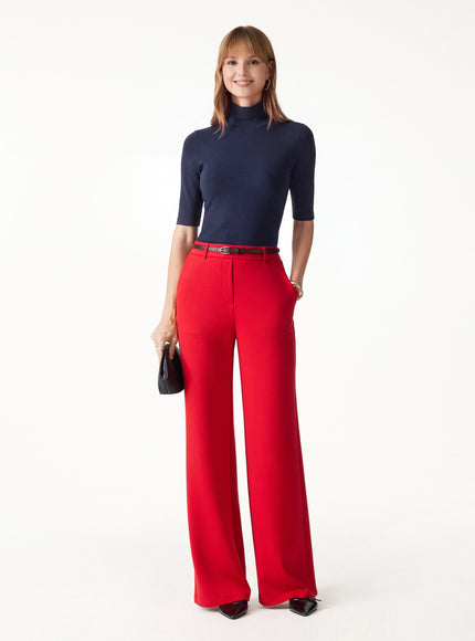 Essential Turtleneck Elbow Length Sleeve Built-In Bra Top - Midnight Navy