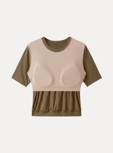 Lyocell Wool Crewneck Built-In Bra Top with Banded Hem