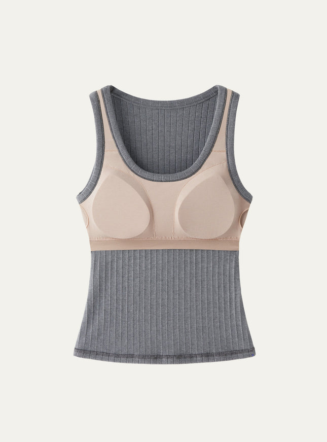 MaxWarm Wide Ribbed U-Neck Sleeveless Built-In Bra Top