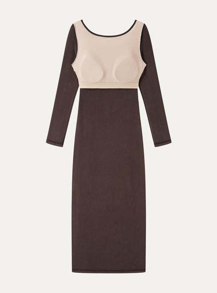Boatneck Open-Back Midi Built-In Bra Dress