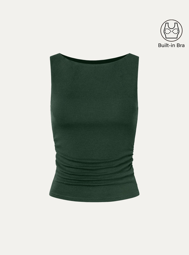 Boat Neck Built-In Bra Tank Top