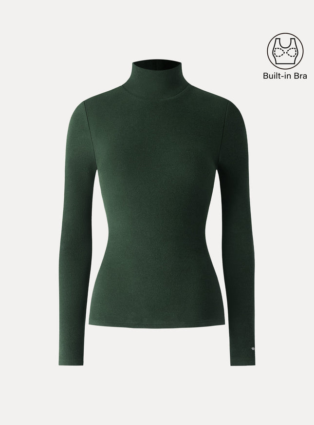 Turtleneck Long Sleeve Built-In Bra Top