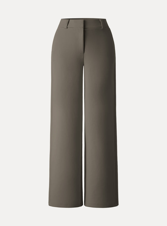 Stretchy Mid Rise Fly-Front Wide Leg Trouser