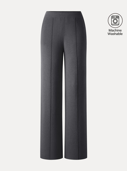 Merino Blend High-Rise Pintuck Wide-Leg Pants with Pockets