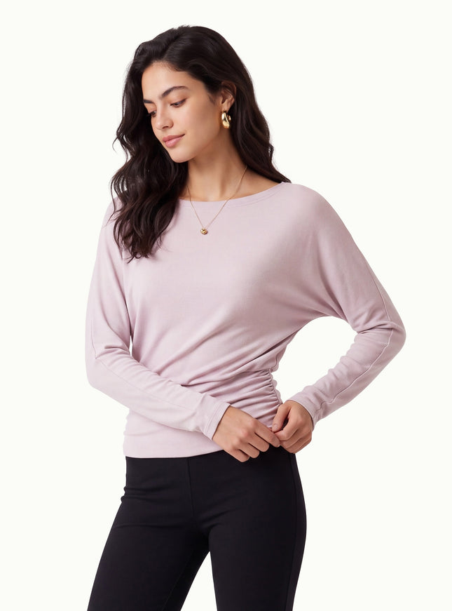 Slash Neck Batwing Sleeve Ruched Banded Hem Top