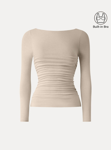 Boatneck Ruched Built-In Bra Top