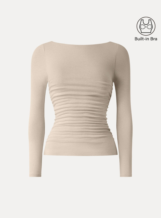 Boatneck Ruched Built-In Bra Top