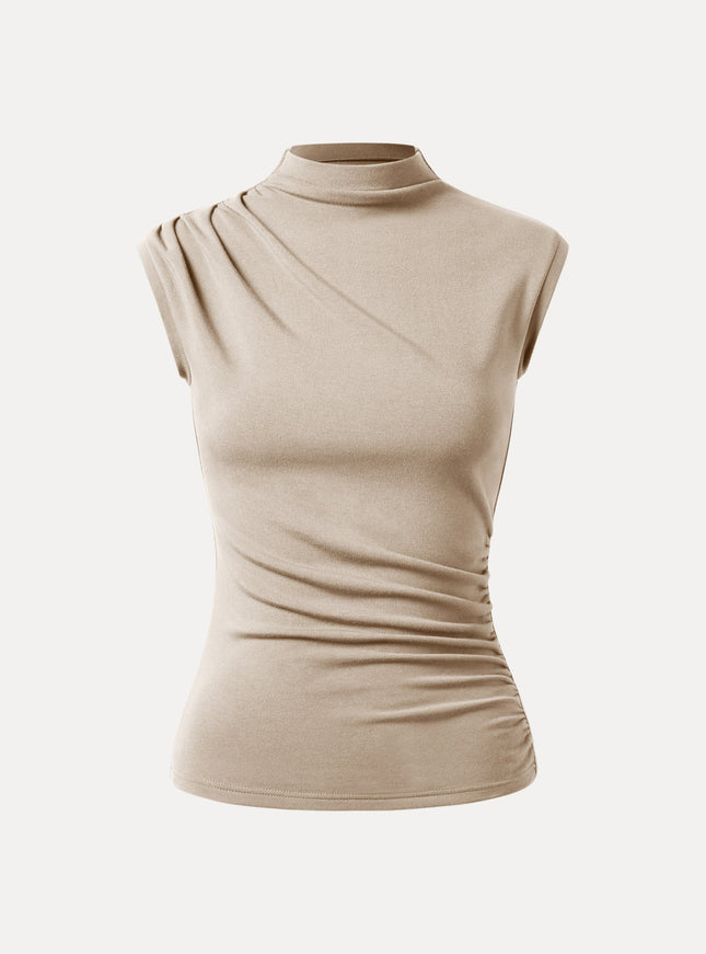Mock Neck Sleeveless Ruched Top