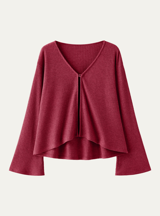 V Neck Flare Long Sleeve Cardigan