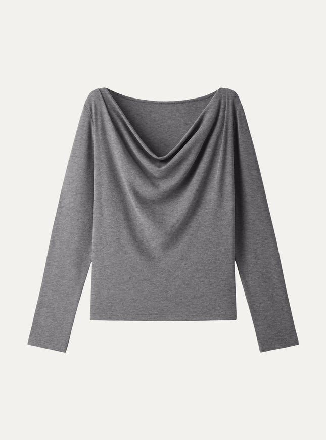 Cowl Neck Long Sleeve Draped Top