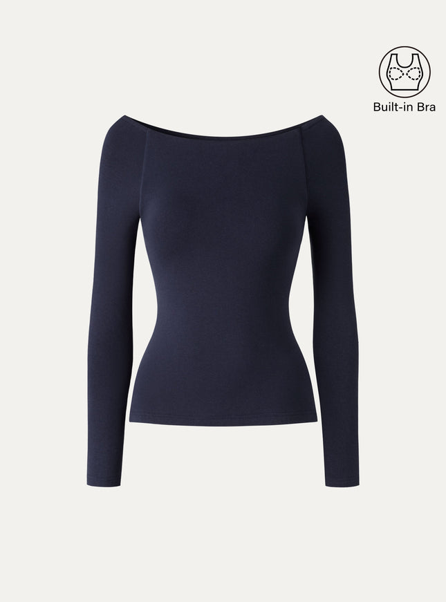 Slash Neck Raglan Sleeve Built-In Bra Top