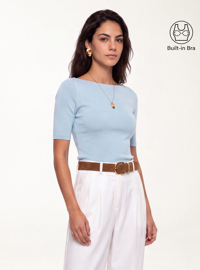 Elbow Sleeve Built-In Bra Top