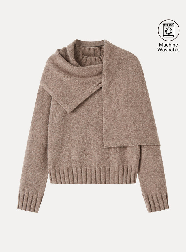 Merino Blend Plush Sweater with Removable Scarf