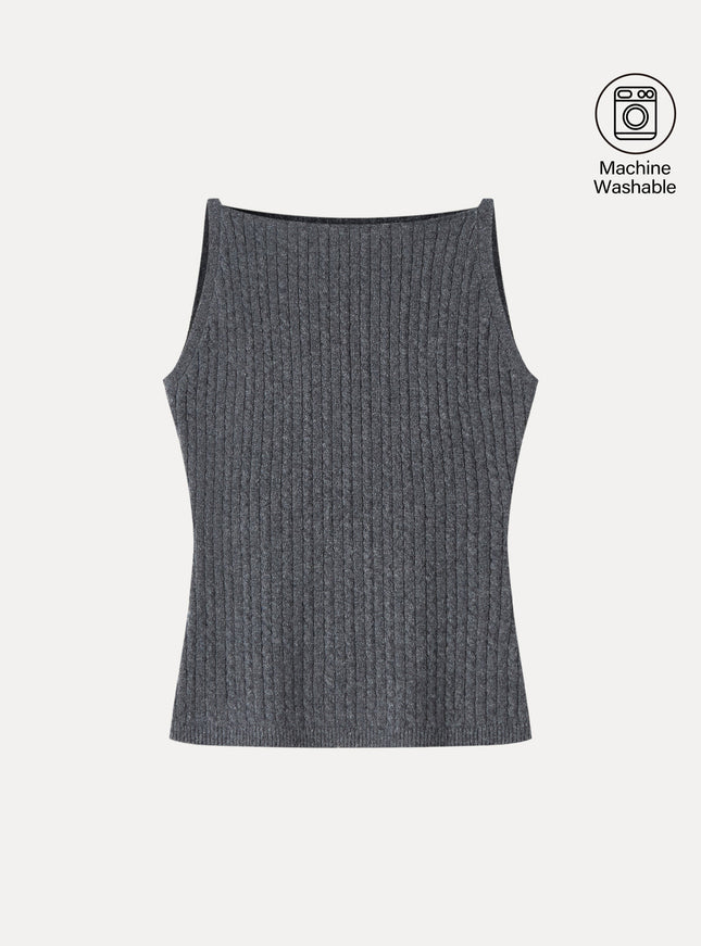 Merino-Blend Sleeveless Cable-Knit Sweater Tank
