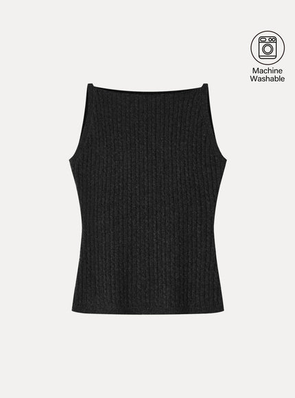 Merino-Blend Sleeveless Cable-Knit Sweater Tank