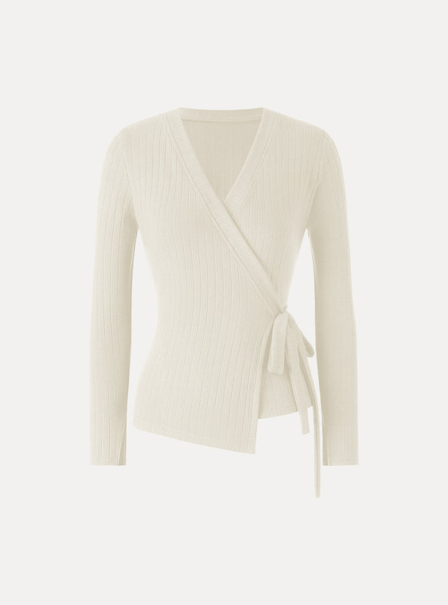 MaxWarm Wide Ribbed Crossover Long Sleeve Tie-Waist Top