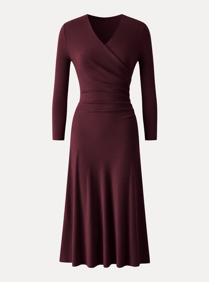 Surplice 3/4 Sleeve Side-Tuck Midi Dress