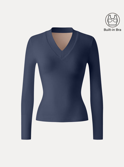 Essential V-neck Wide Binding Slimming Built-In Bra Top