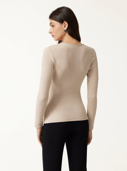 Surplice Long Sleeve Asymmetrical Hem Top