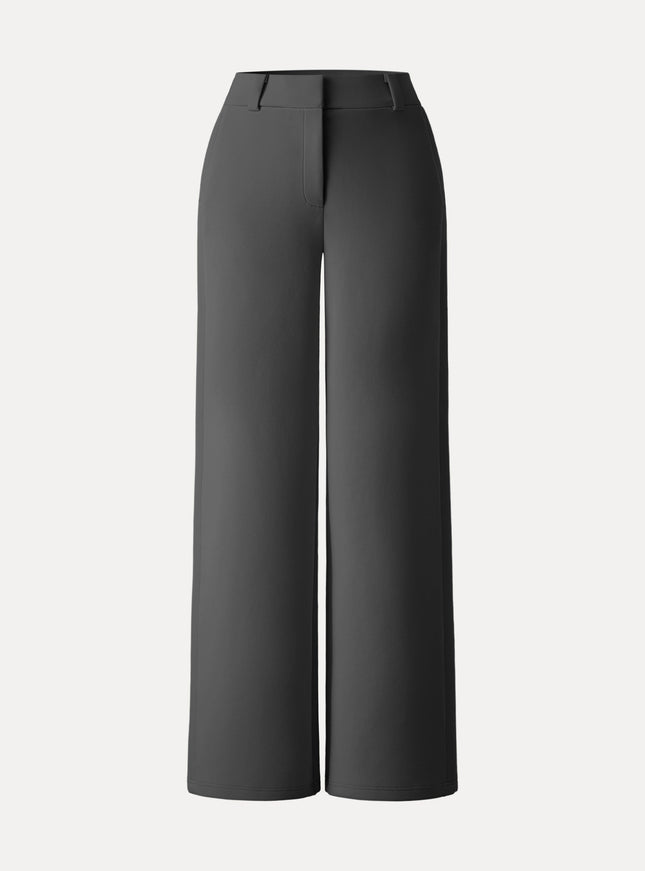 Stretchy Mid Rise Fly-Front Wide Leg Trouser