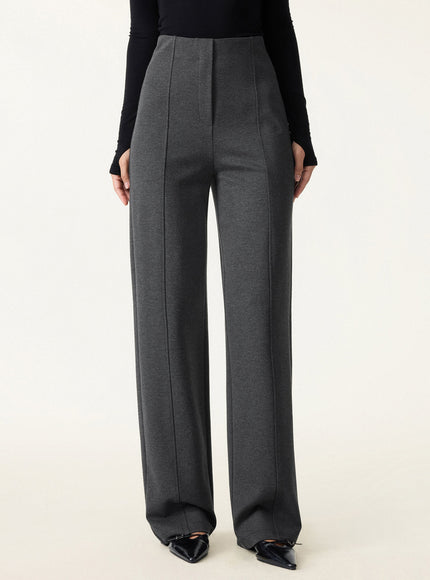 Ponte High-Rise Straight-Leg Pants with Pockets - Heather Black Grey