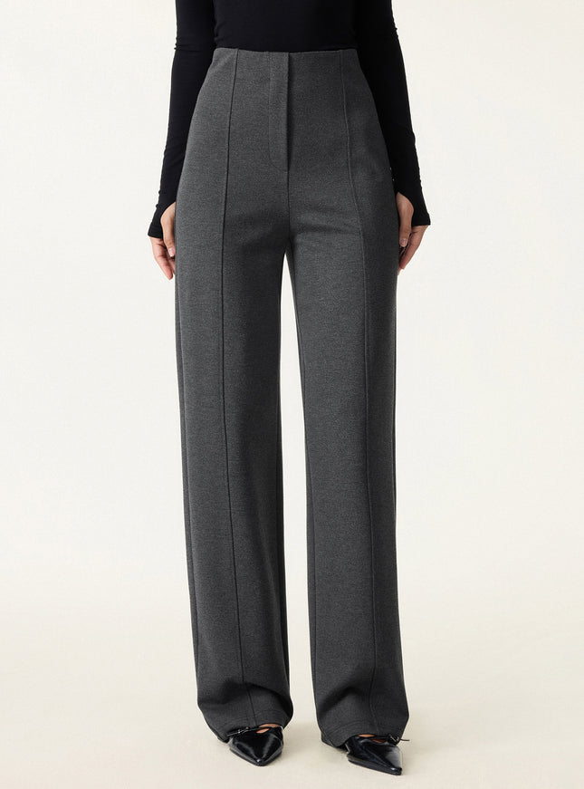 Ponte High-Rise Straight-Leg Pants with Pockets - Heather Black Grey