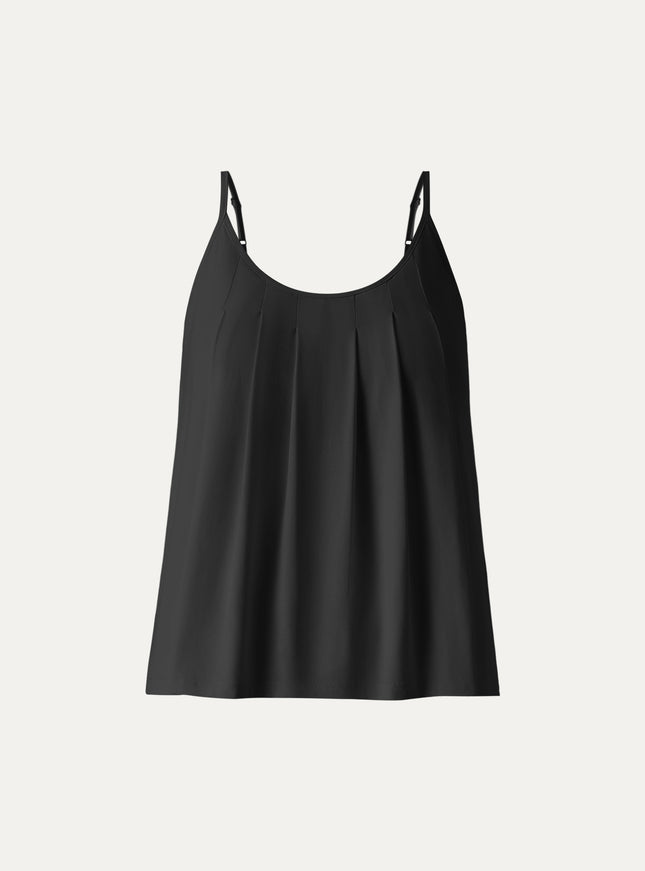 U-Neck Pleated Spaghetti Built-In Bra Tank