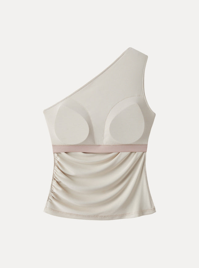 Sandwashed One Shoulder Ruched Built-In Bra Tank