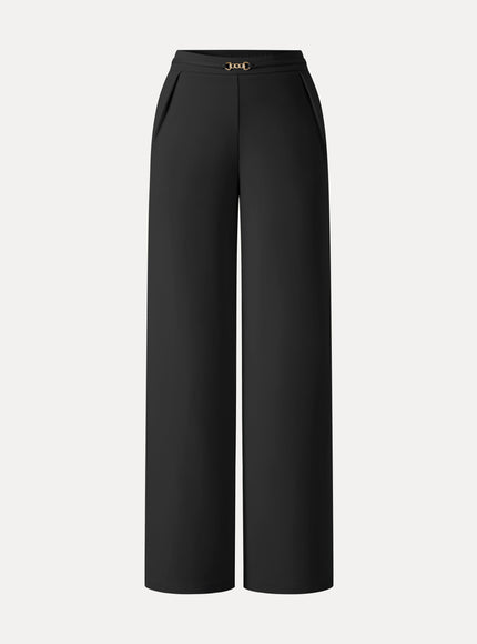 Ponte High-Rise Wide-Leg Pants with Pockets - Fog Beige