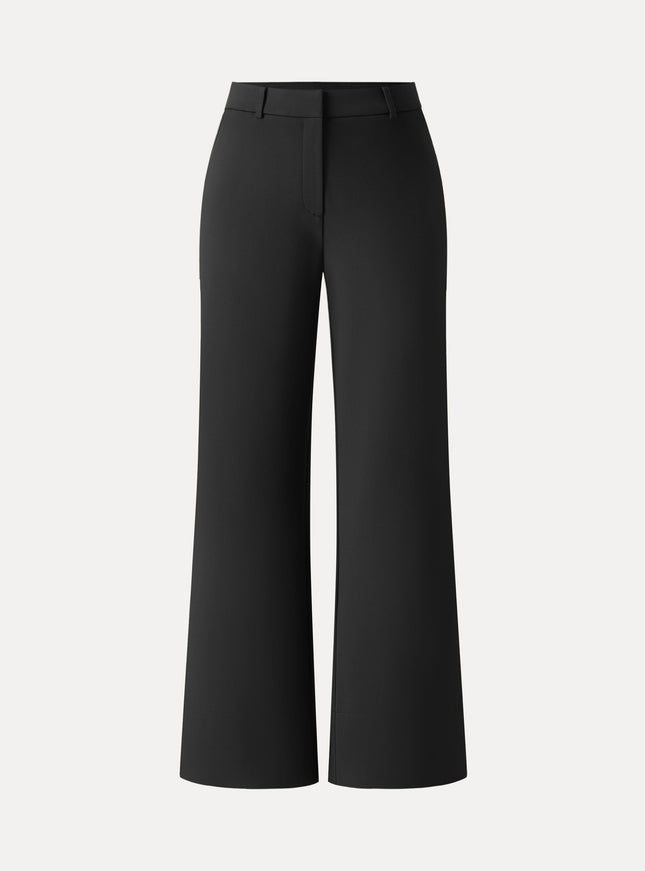 Ponte Mid-Rise Wide-Leg Pants with Pockets - Heather Black Grey
